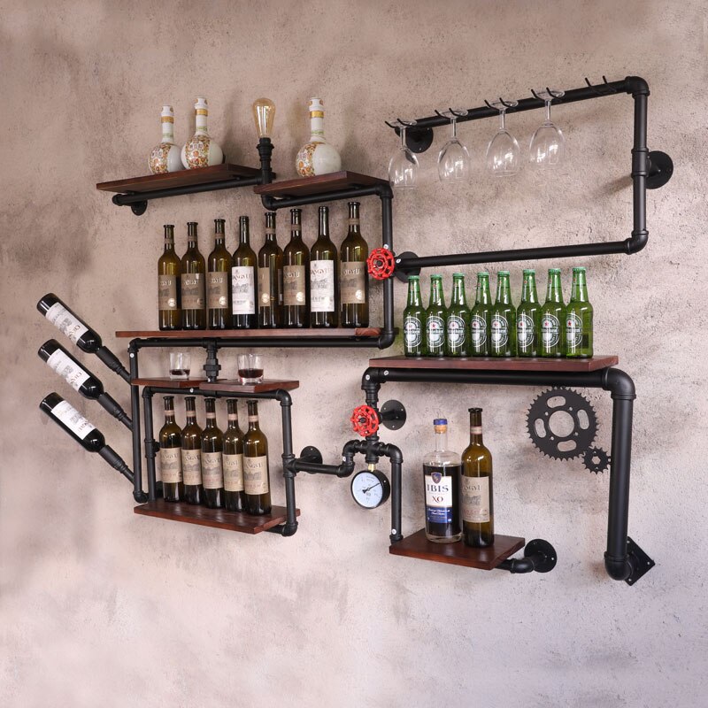 Wall Iron Solid Wood Pipe Wall Hanging Coffee Shop..